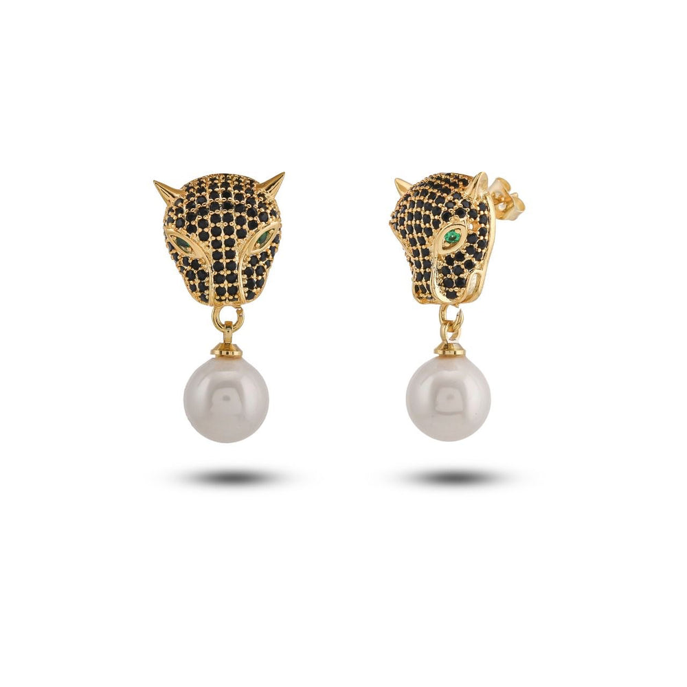 18 kt Gold Plated Tiger Earrings with Pearls - From Purl Purl