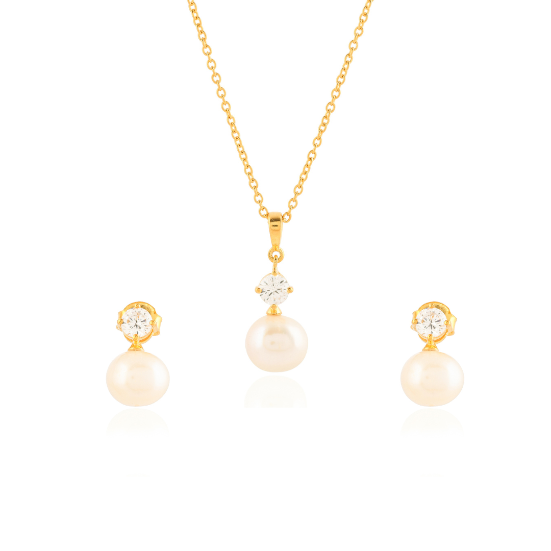 Solitaire Pearl Silver Set