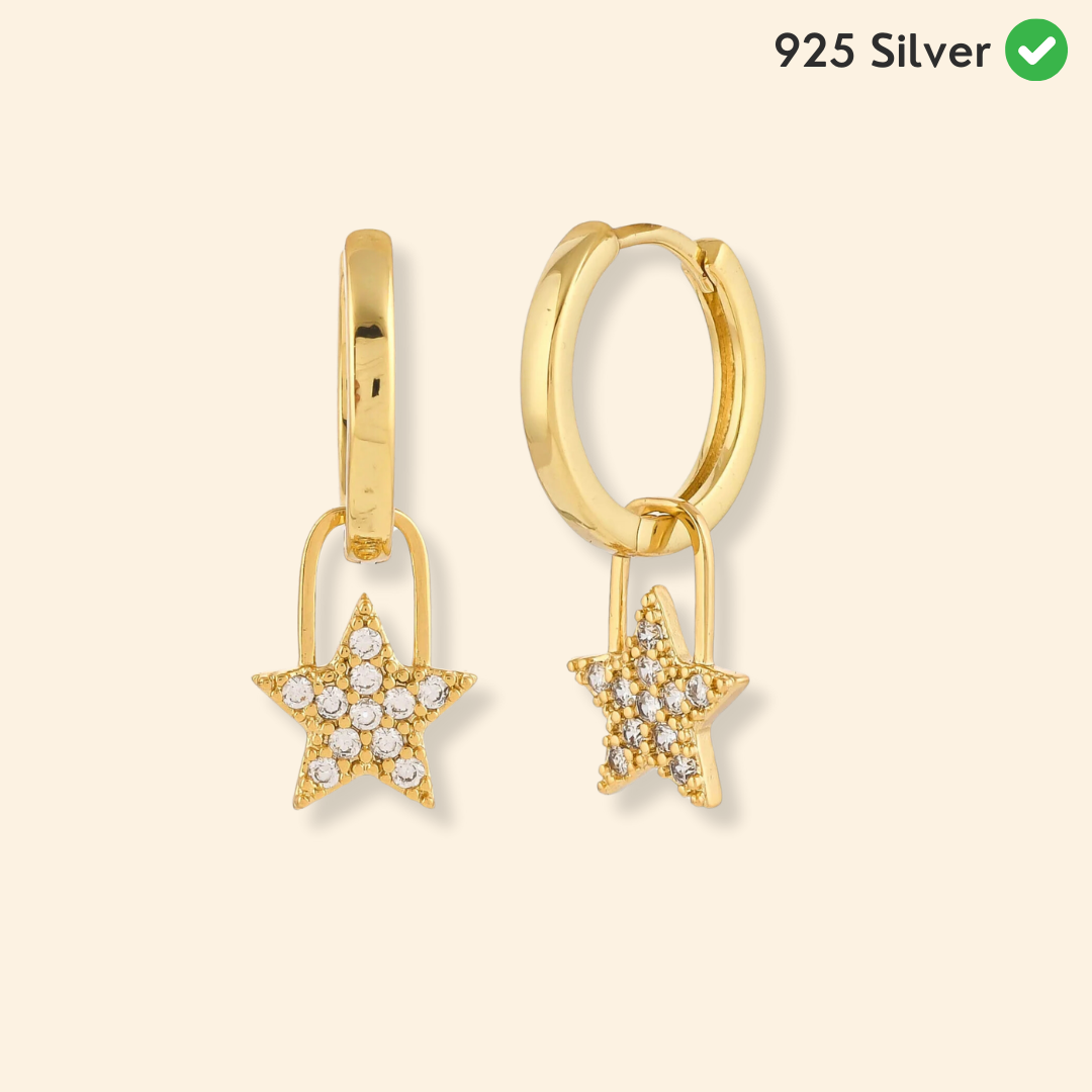 Golden Hoop Earrings with Diamond-Encrusted Star Charms - From Purl