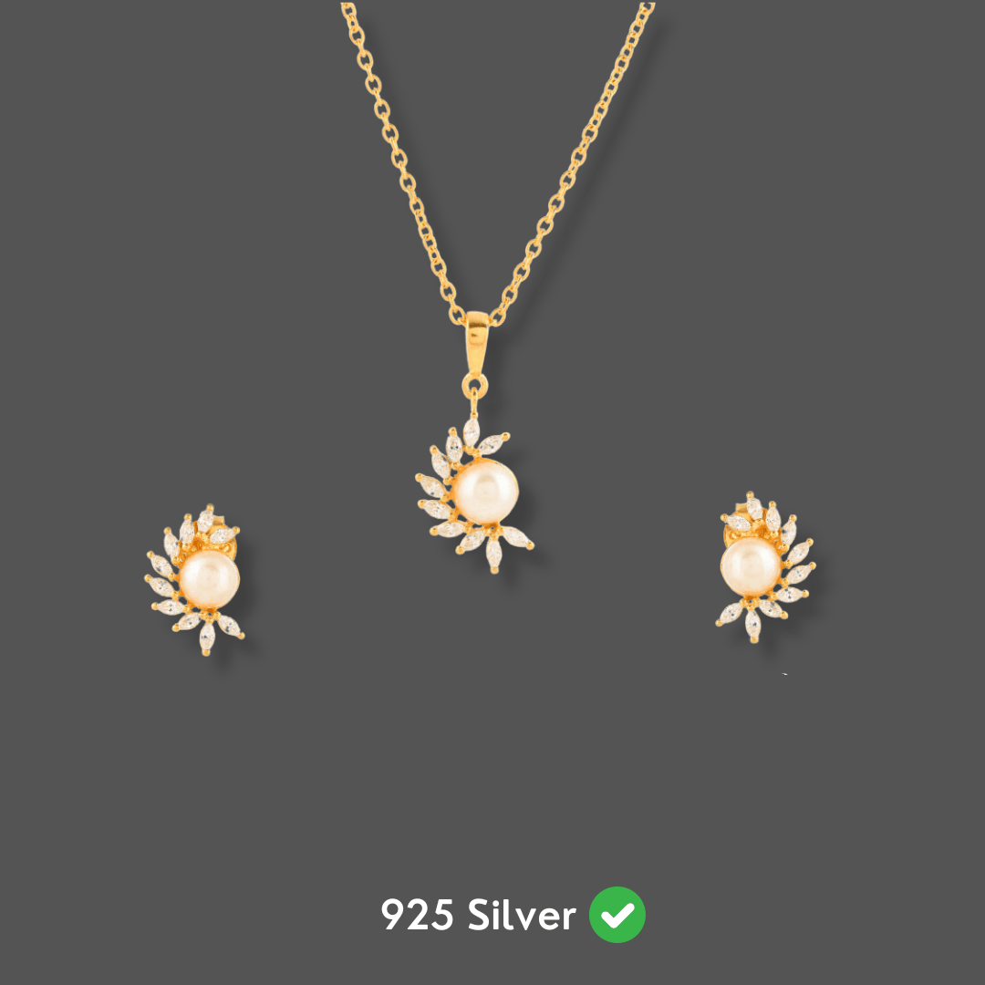 Bloomed Flower Pearl Silver Set