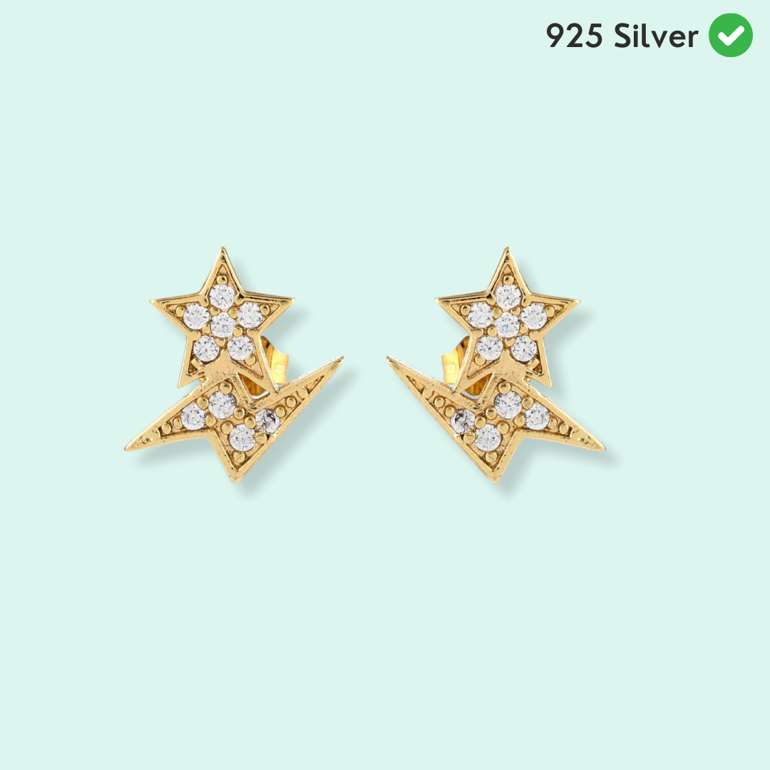 Golden Star and Lightning Bolt Stud Earrings  - From Purl