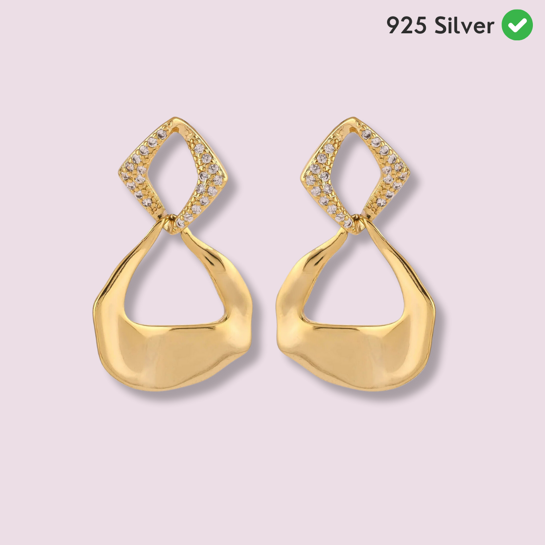 Radiant Gold Sculptural Drop Earrings with Sparkling Diamond Accents - From Purl