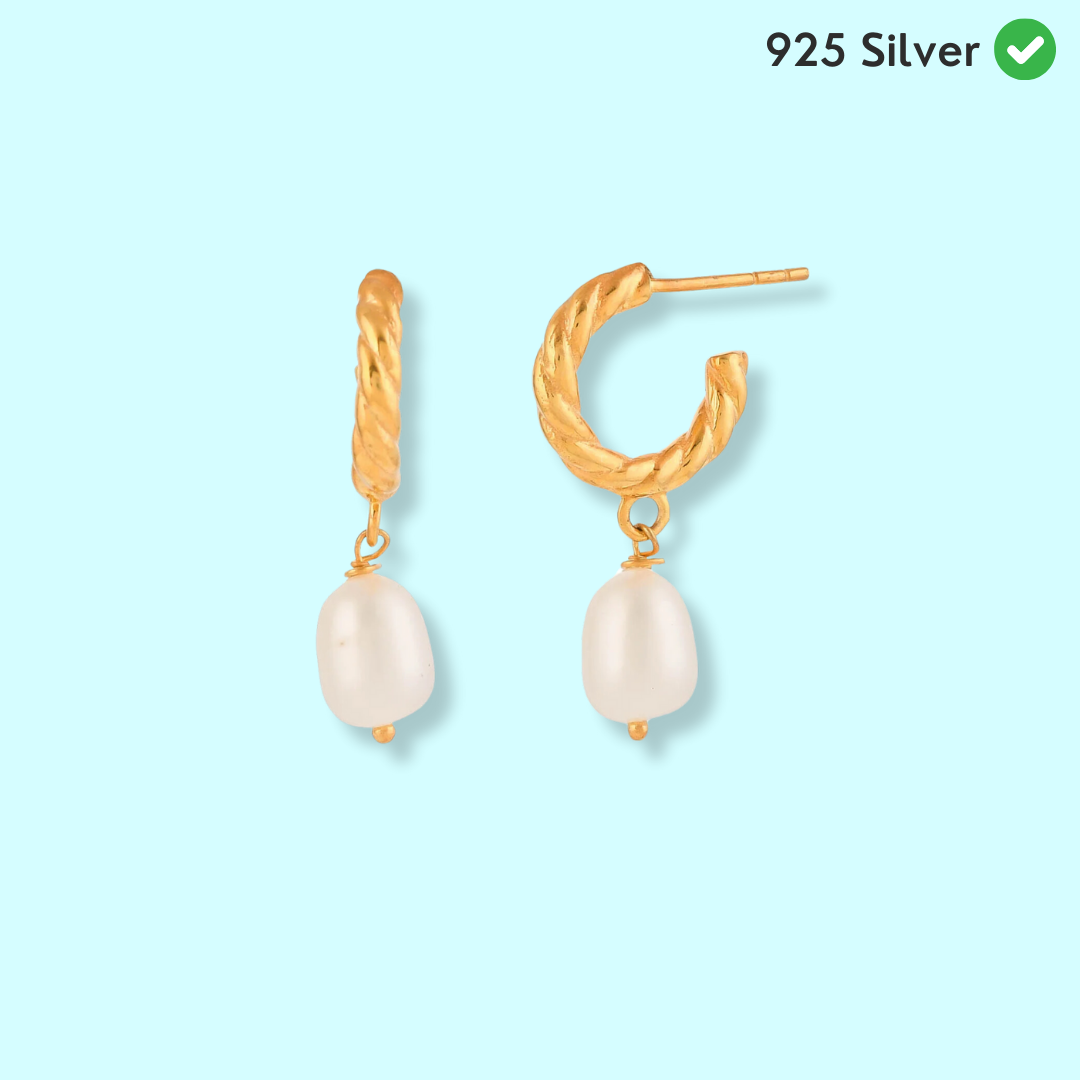 Golden Pearl Drop Hoops