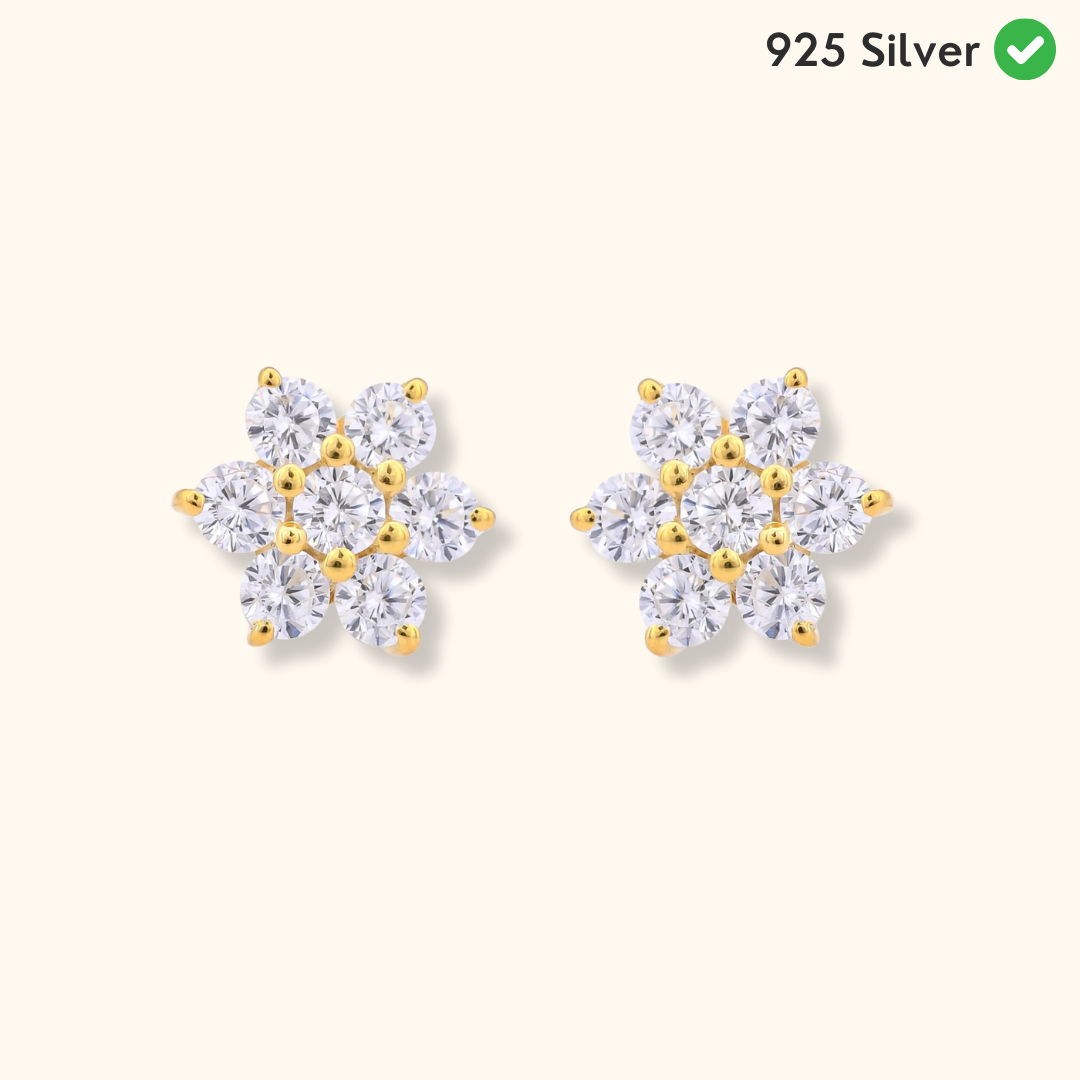 White Diamond Satnagi (Cluster) Studs Earrings 925 Silver| Gold Plated - From Purl