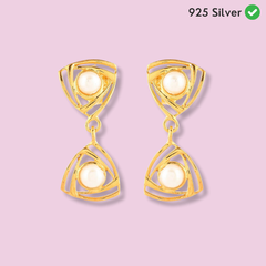 Triangular Dangler Pearl Earring| 925 Silver| Gold Plated - From Purl