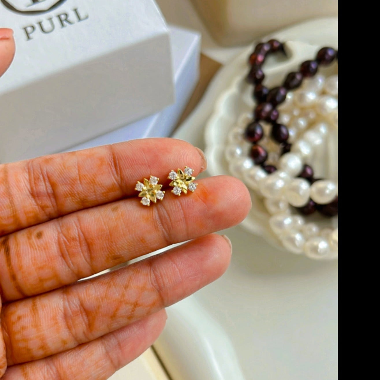 White Four Corner Earring Studs| 925 Silver| Gold Plated - From Purl Purl