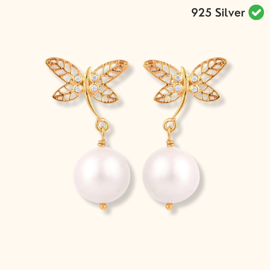 Exquisite Butterfly Pearl Drop Silver Earring - From Purl