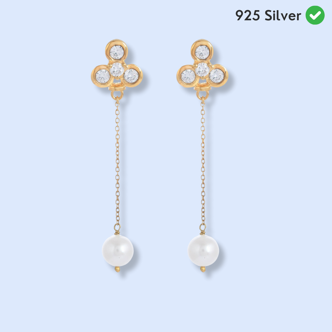 Elegant White Cz Pearl Silver Earring - From Purl