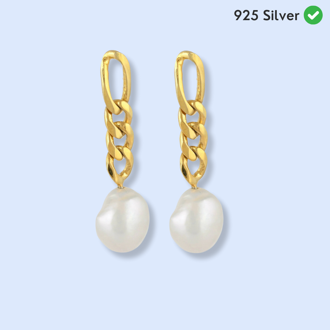 Cubic Chain Pearl Silver Earrings