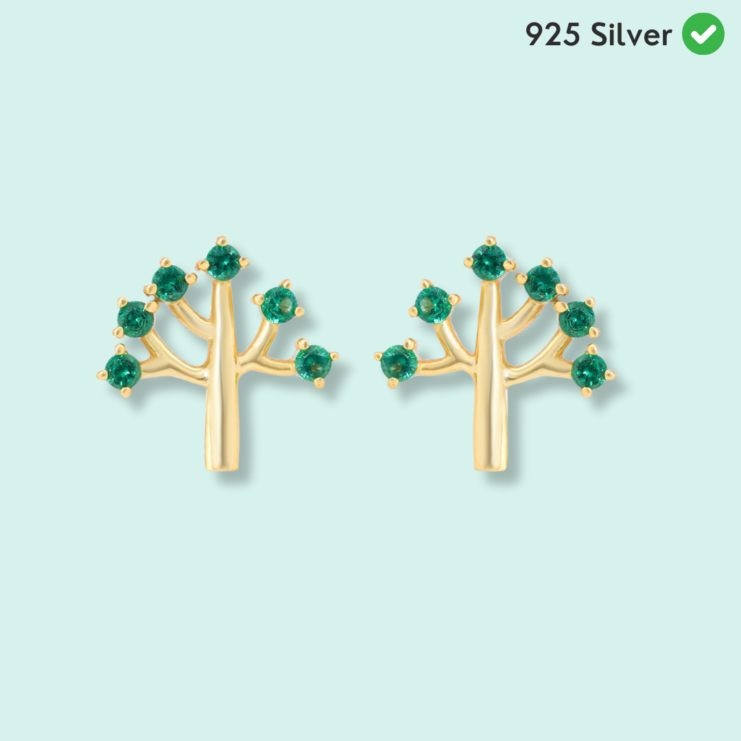 Green Tree of Life Silver Earrings - From Purl