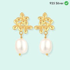 Bloomed Flowers Pearl Drop Silver Earring-From-Purl