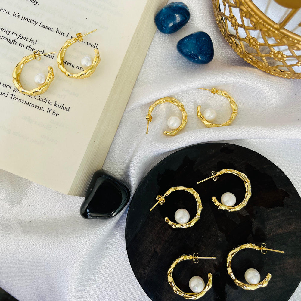 
                  
                    Elegant 18k gold Plated Pearl Hoop Earrings - From Purl Purl
                  
                
