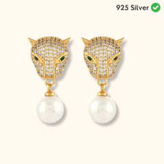 18 kt Gold Plated Tiger Earrings with Pearls - From Purl