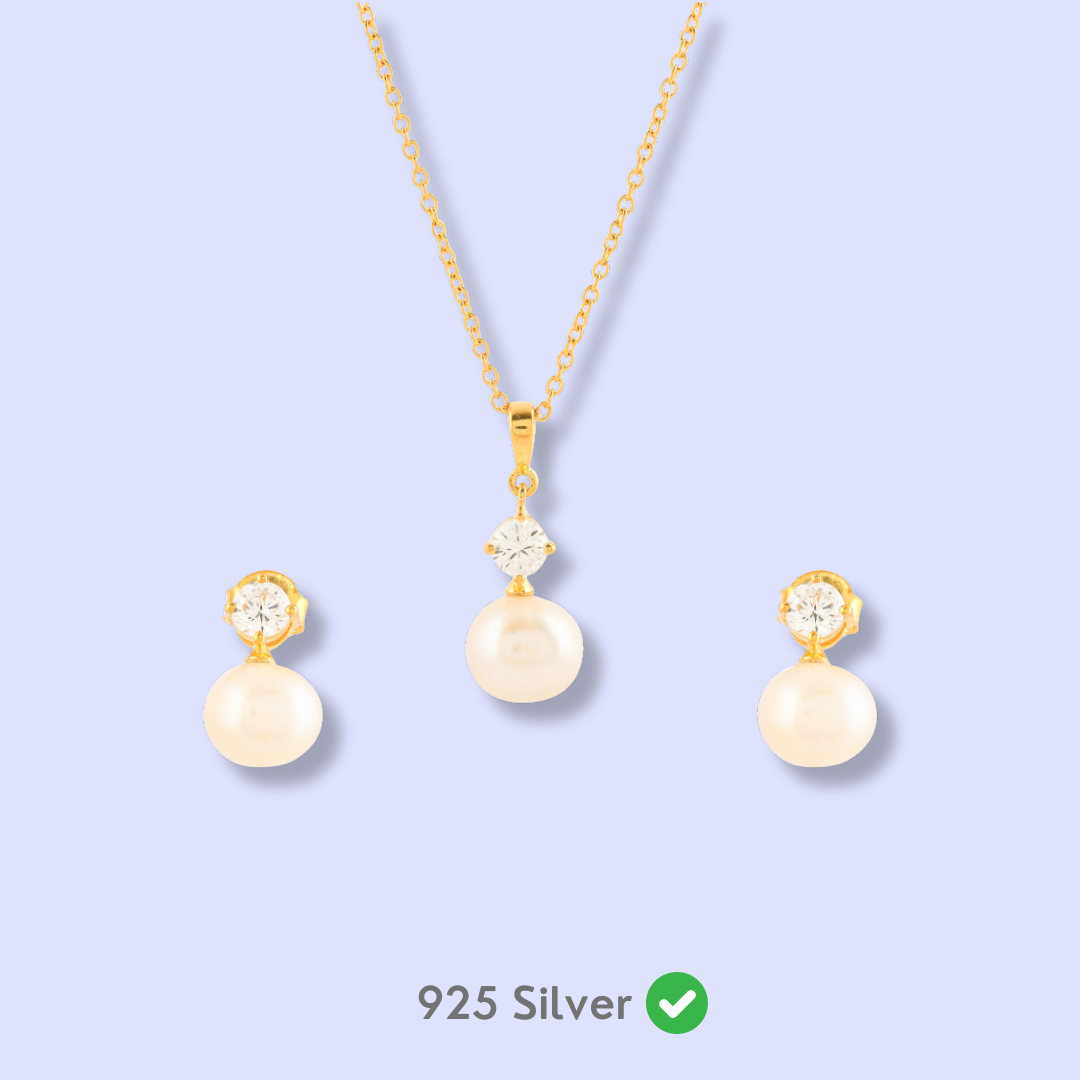 Solitaire Pearl Silver Set