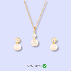 Solitaire Pearl Silver Set