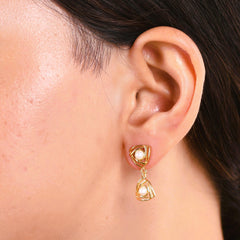 Triangular Dangler Pearl Earring| 925 Silver| Gold Plated - From Purl Purl