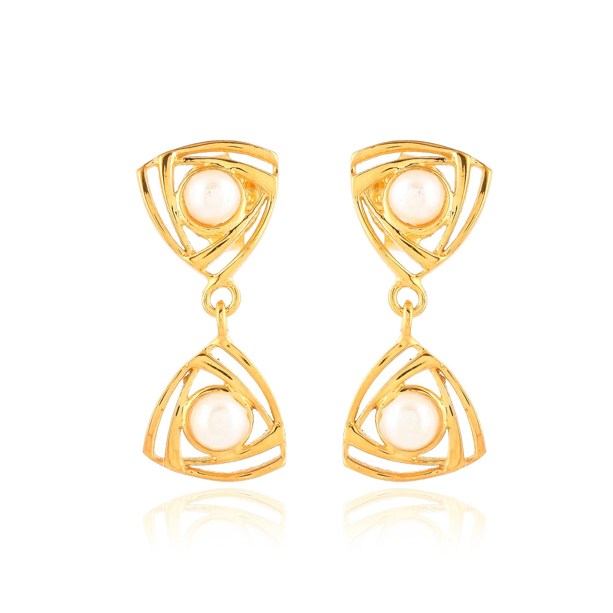 Triangular Dangler Pearl Earring| 925 Silver| Gold Plated - From Purl Purl