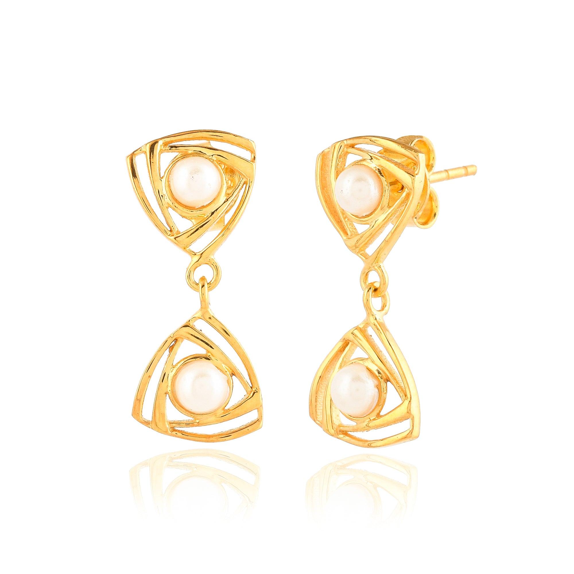 Triangular Dangler Pearl Earring| 925 Silver| Gold Plated - From Purl Purl