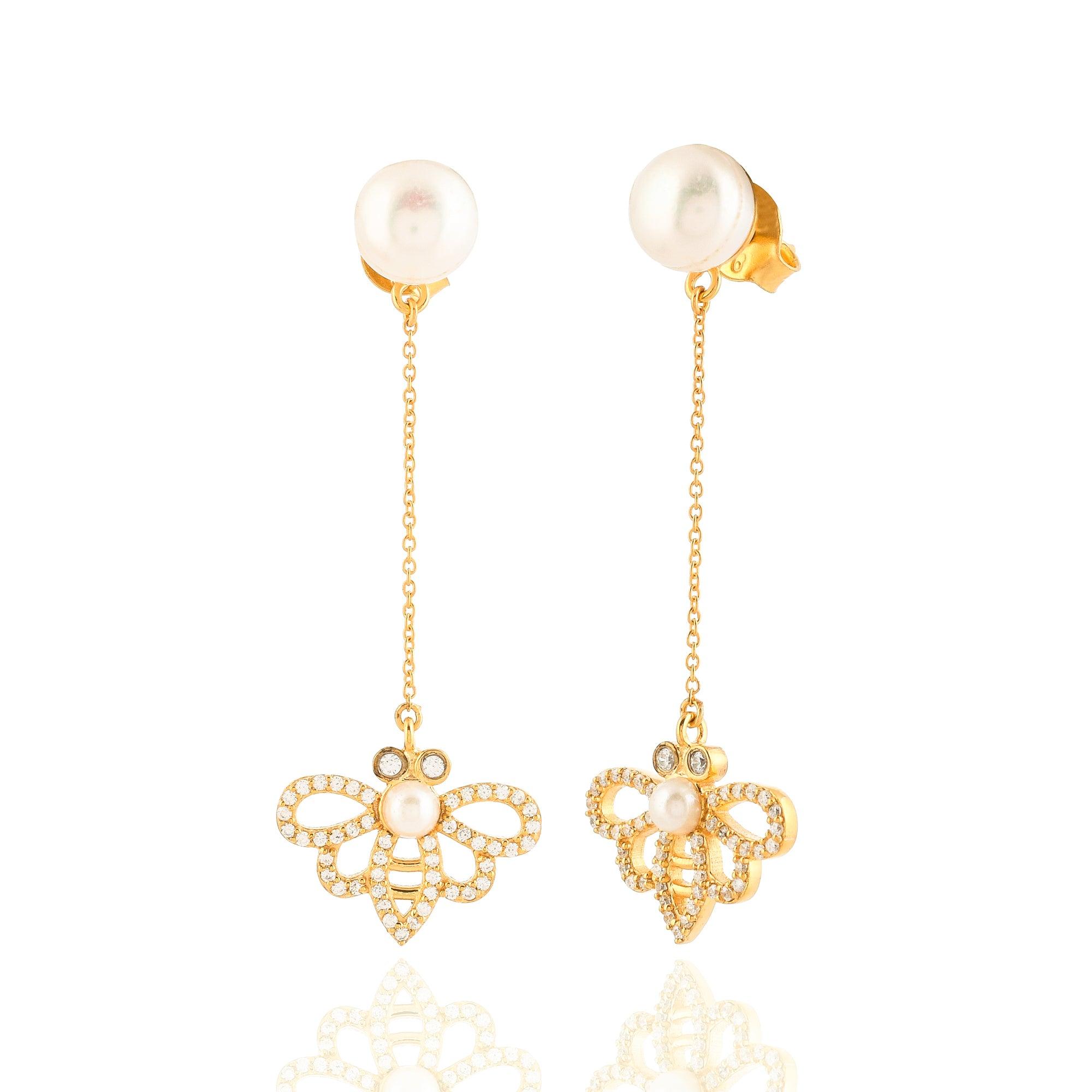 Bumble-Bee-Pearl-Drop-Earrings-For-Girls-And-Women