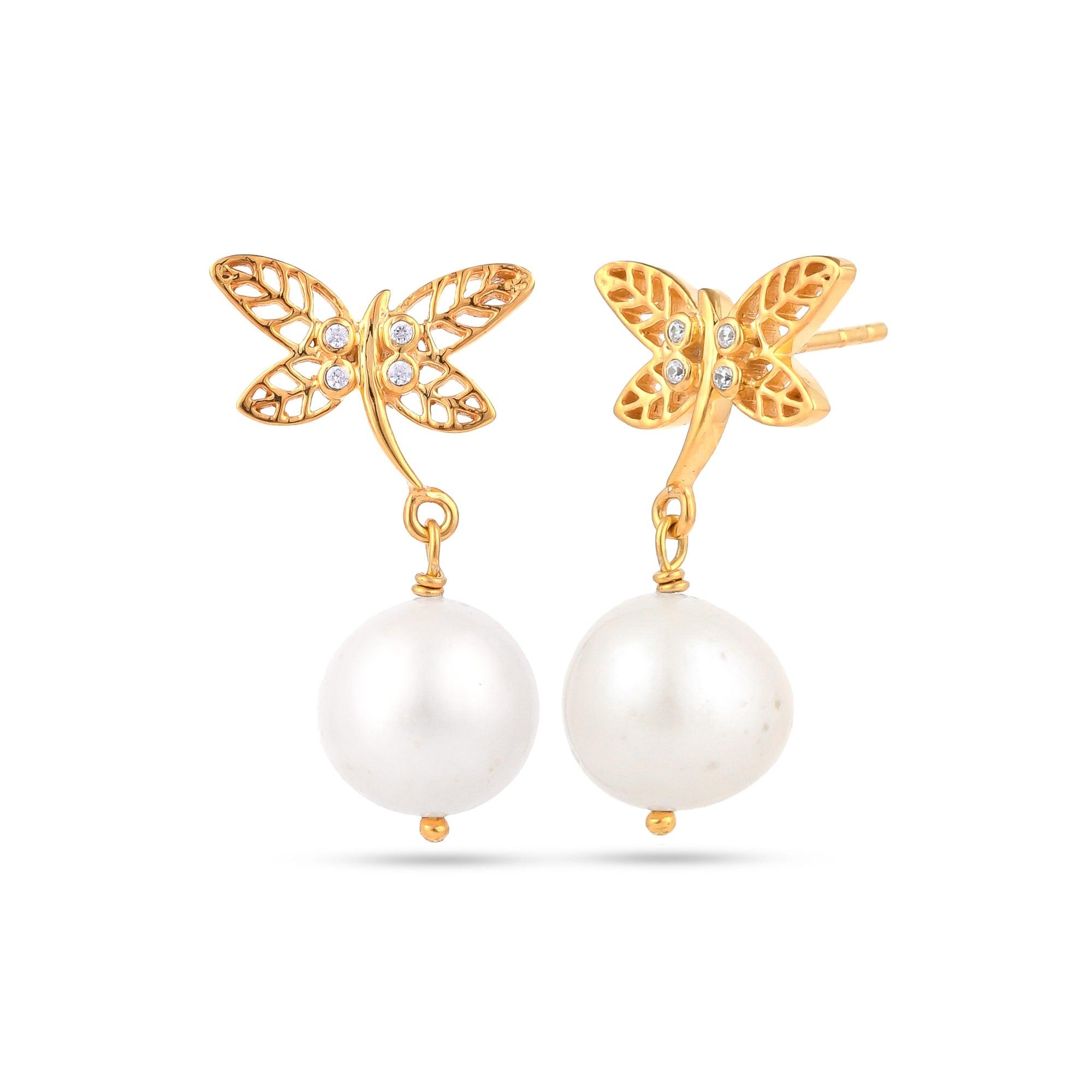 Exquisite Butterfly Pearl Drop Silver Earring - From Purl Purl