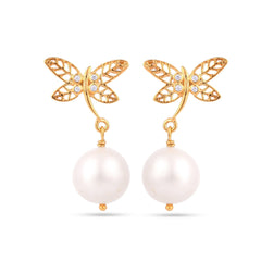 Exquisite Butterfly Pearl Drop Silver Earring - From Purl Purl