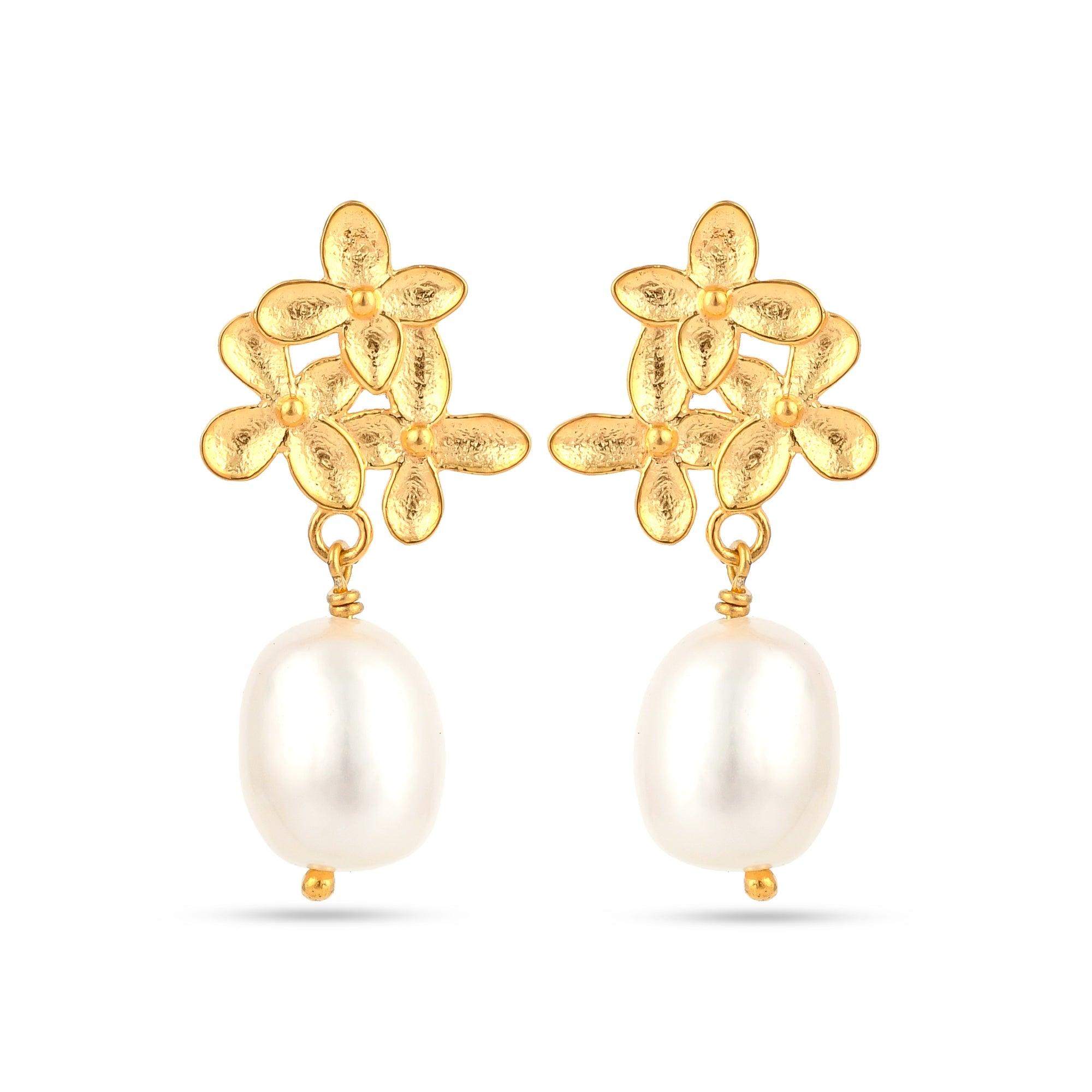 Bloomed-Flower-Pearl-Drop-Silver-Earring-For-Women