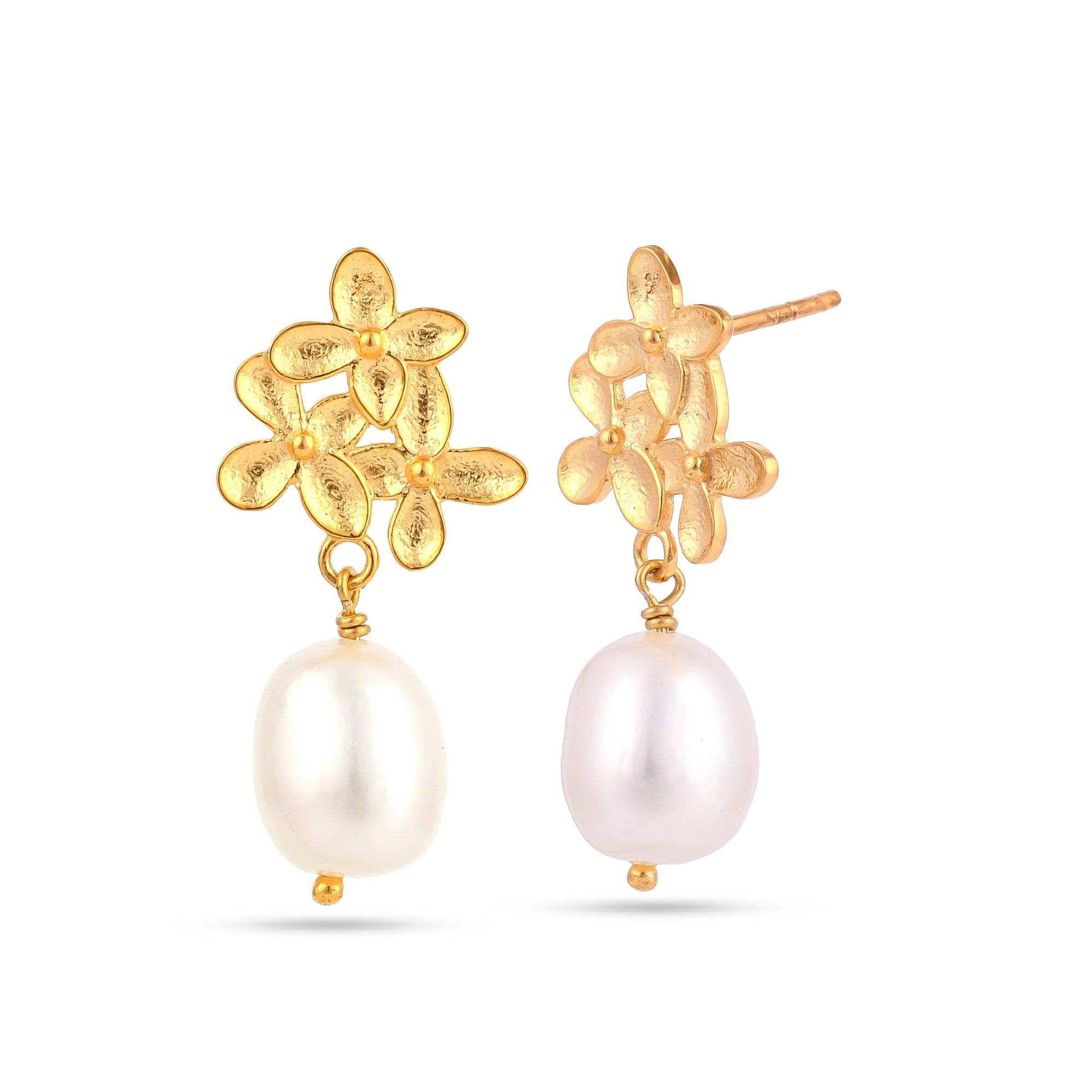 Bloomed-Flower-Pearl-Drop-Silver-Earring-For-Women