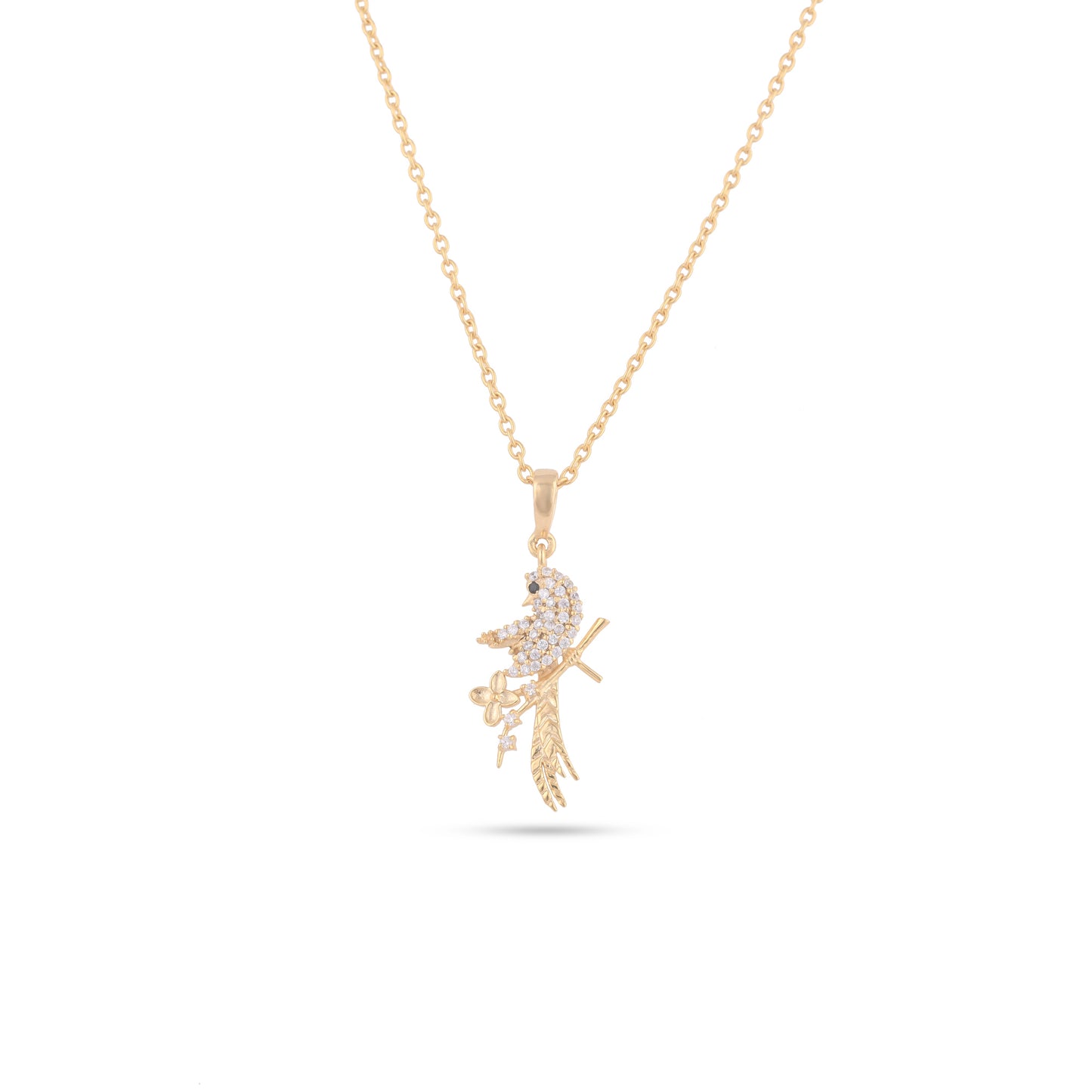 Elegant Bird Studded Silver Necklace Gold Plated - From Purl Purl