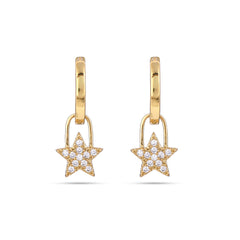 Golden Hoop Earrings with Diamond-Encrusted Star Charms - From Purl