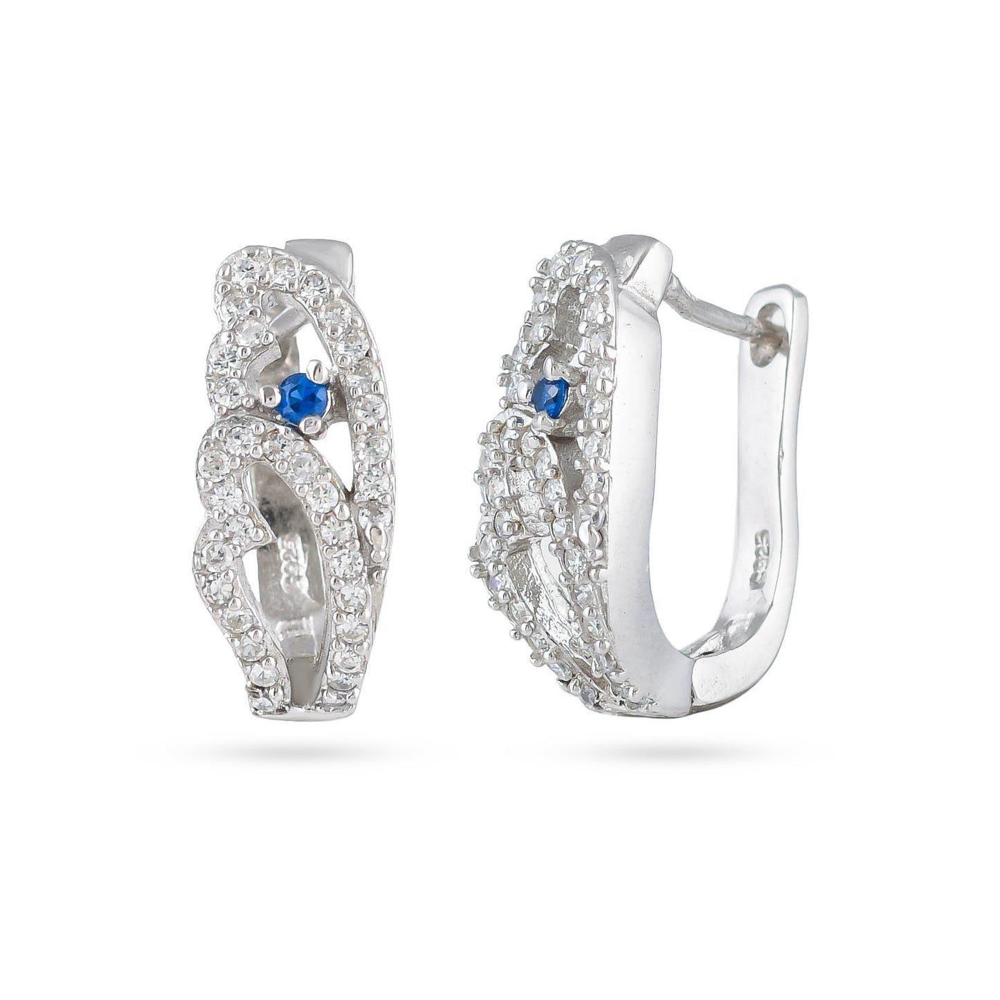 Elegant Blue Cz Hoop Silver Earrings - From Purl Purl