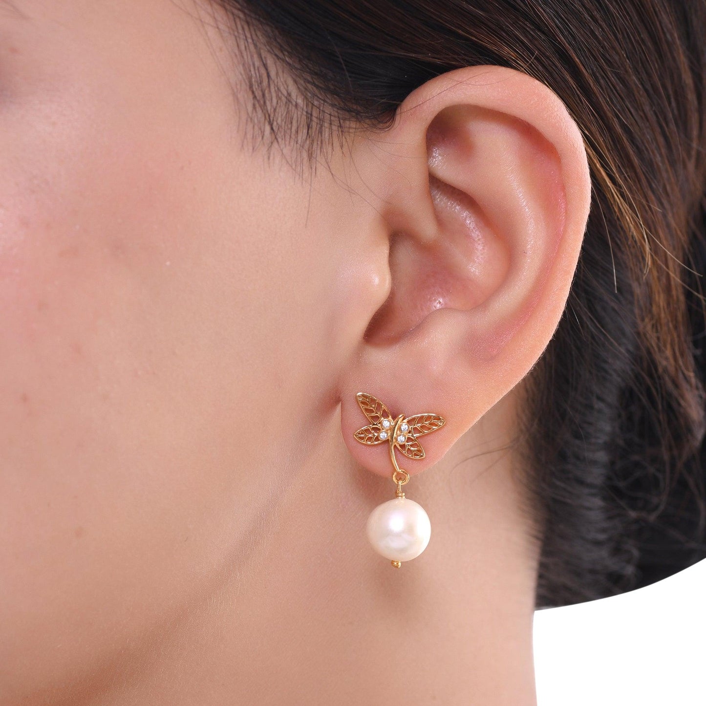 Exquisite Butterfly Pearl Drop Silver Earring - From Purl Purl