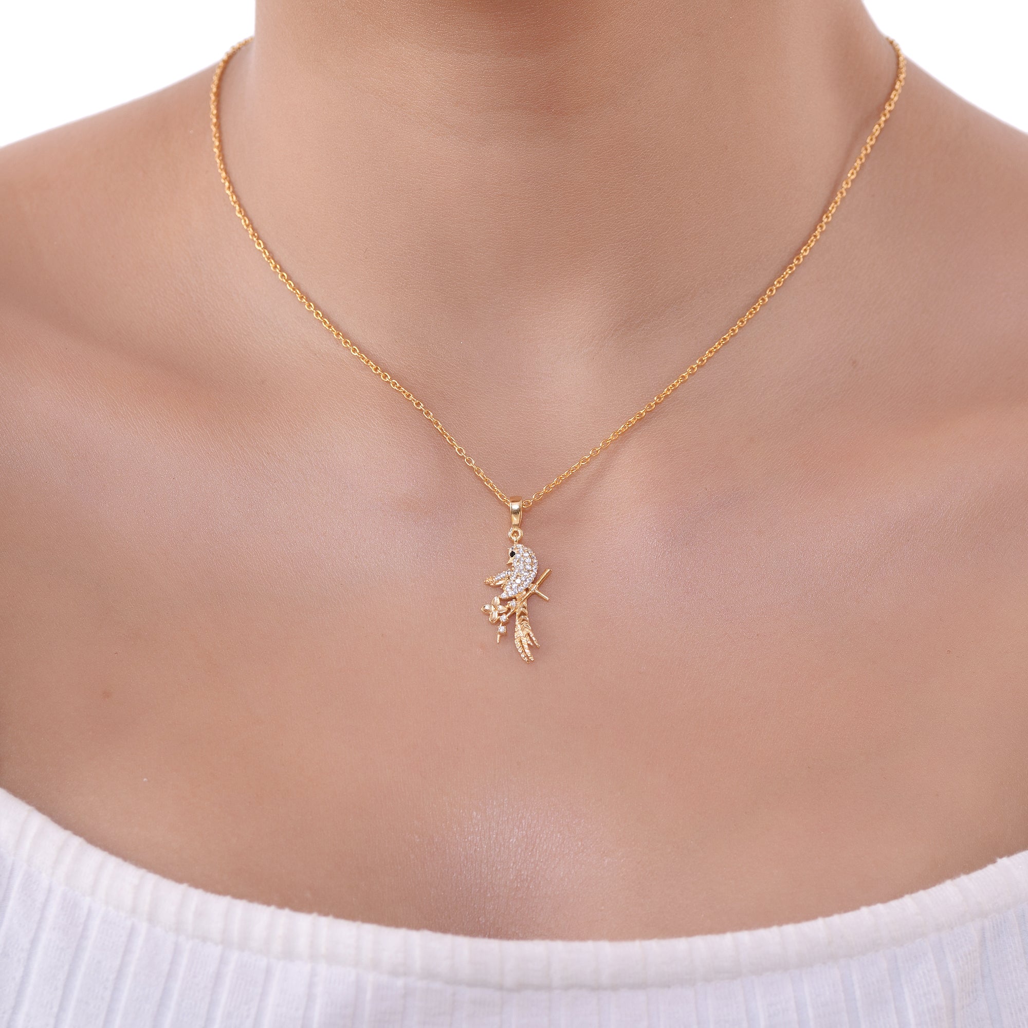 Elegant Bird Studded Silver Necklace Gold Plated - From Purl Purl