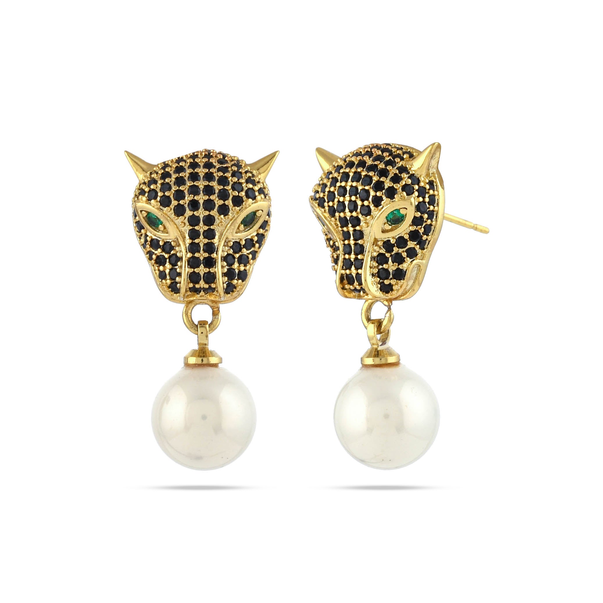 18 kt Gold Plated Tiger Earrings with Pearls - From Purl