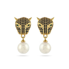 18 kt Gold Plated Tiger Earrings with Pearls - From Purl