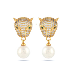 18 kt Gold Plated Tiger Earrings with Pearls - From Purl