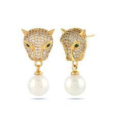 18 kt Gold Plated Tiger Earrings with Pearls - From Purl