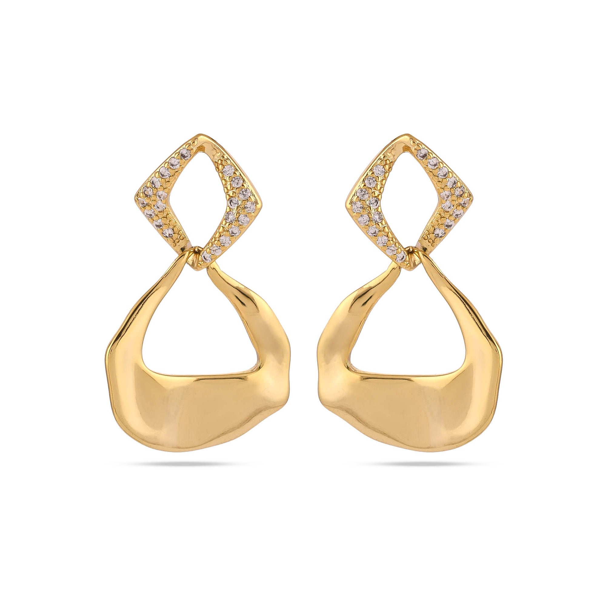 Radiant Gold Sculptural Drop Earrings with Sparkling Diamond Accents - From Purl