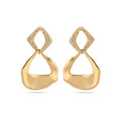 Radiant Gold Sculptural Drop Earrings with Sparkling Diamond Accents - From Purl