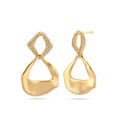 Radiant Gold Sculptural Drop Earrings with Sparkling Diamond Accents - From Purl