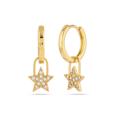 Golden Hoop Earrings with Diamond-Encrusted Star Charms - From Purl