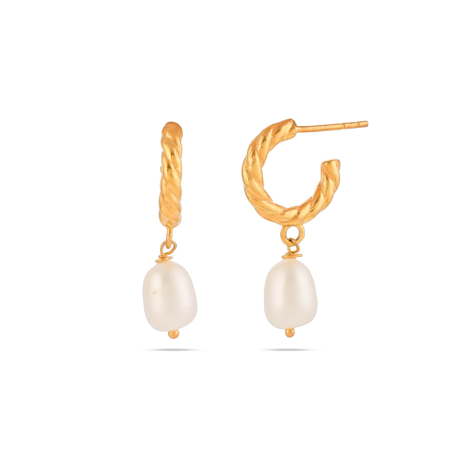 Golden Pearl Drop Hoops