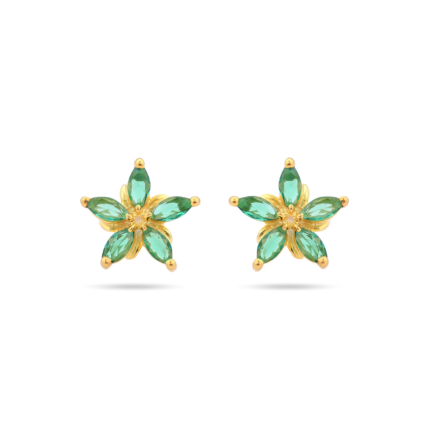 Green Emerald Garden Studs Earrings 925 Silver| Gold Plated