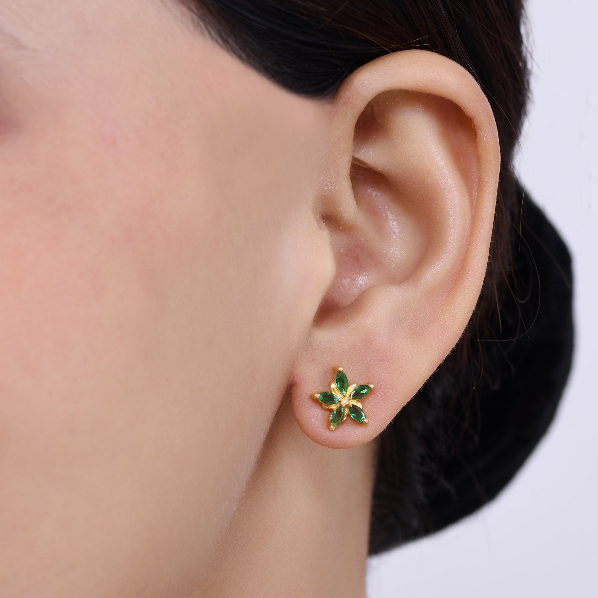 Green Emerald Garden Studs Earrings 925 Silver| Gold Plated