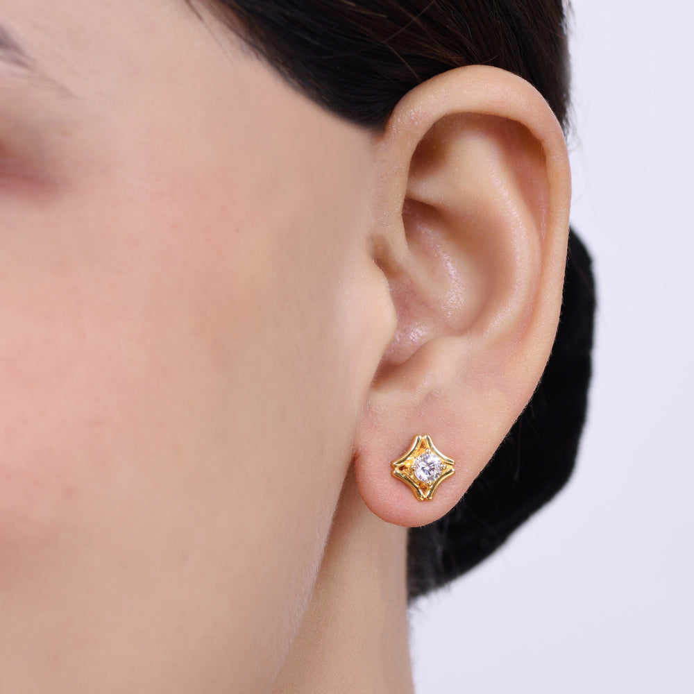 White Solitaire Earring Studs| 925 Silver| Gold Plated - From Purl Purl