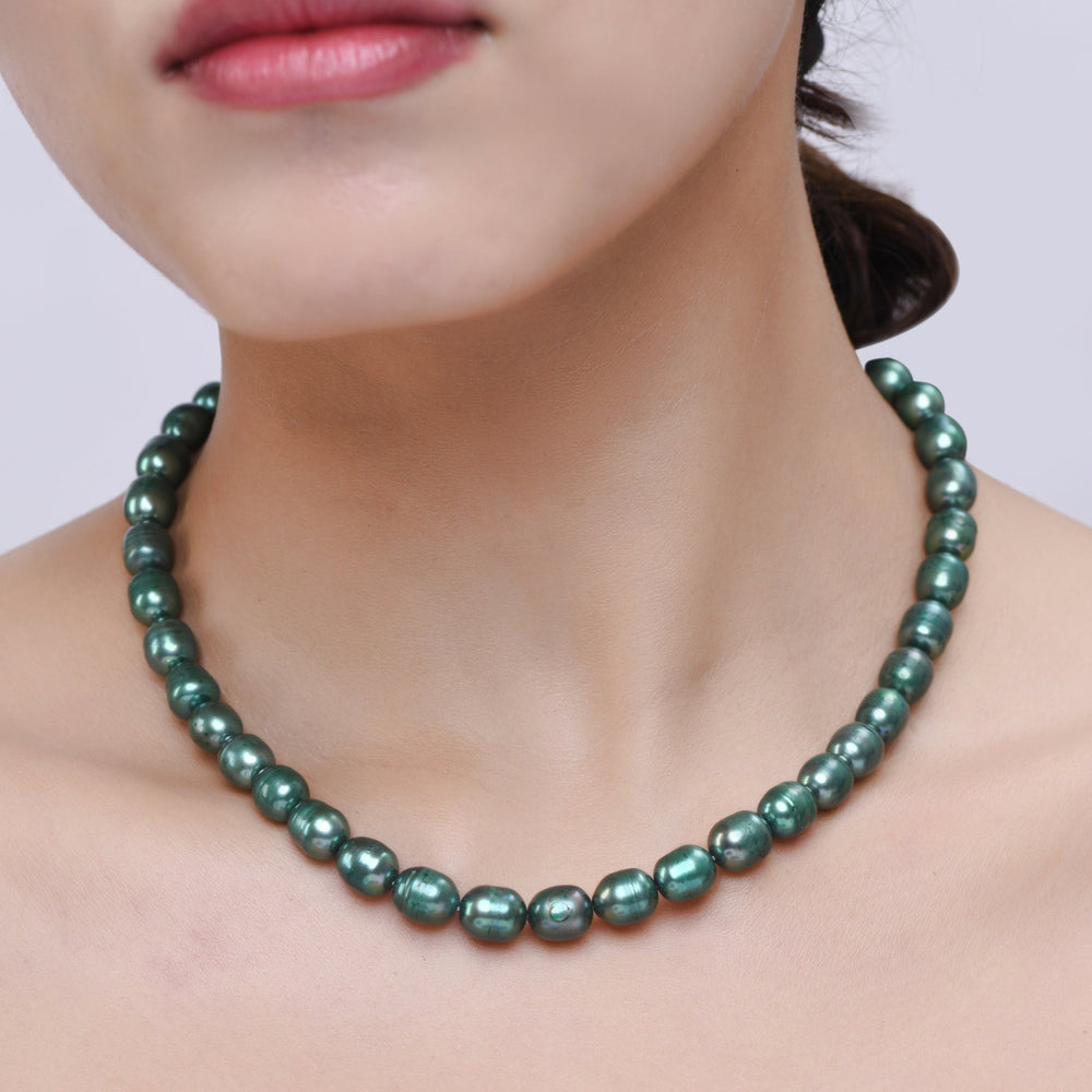 Timeless Natural Peacock Green Pearl Necklace| 925 Silver - From Purl Purl