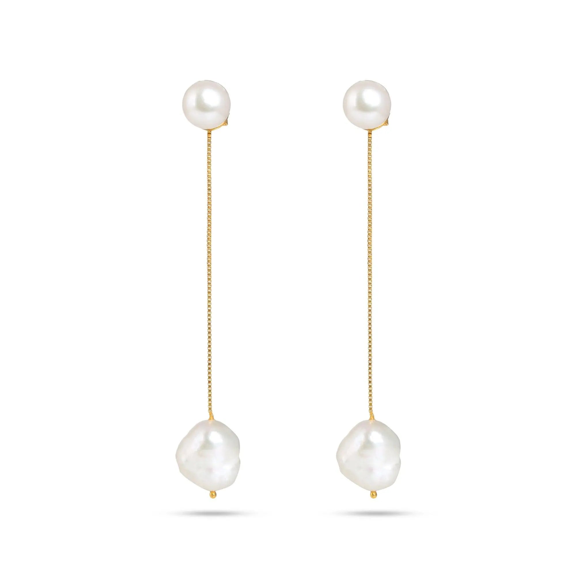 Silver Chain Drop Natural Pearl Earrings -From Purl Purl