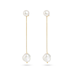 Silver Chain Drop Natural Pearl Earrings -From Purl Purl