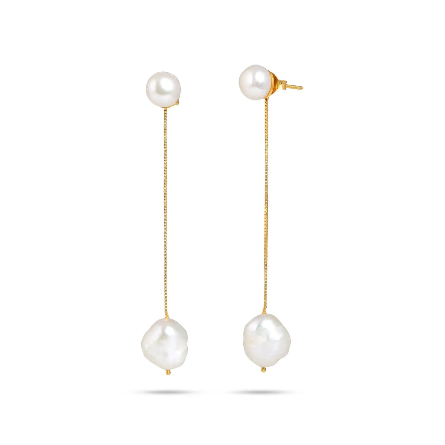 Silver Chain Drop Natural Pearl Earrings -From Purl Purl