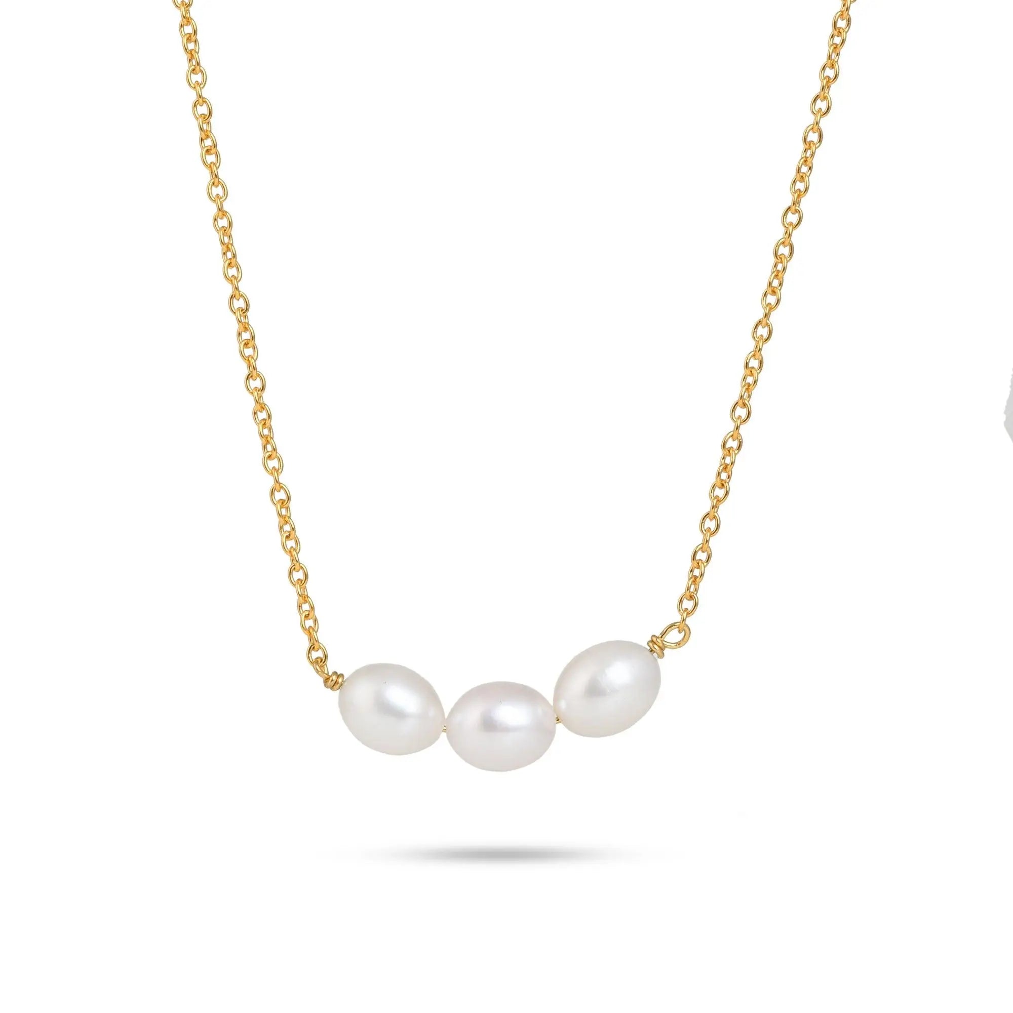 Natural White Pearl Trio Necklace| 925 Silver| Gold Plated - From Purl Purl