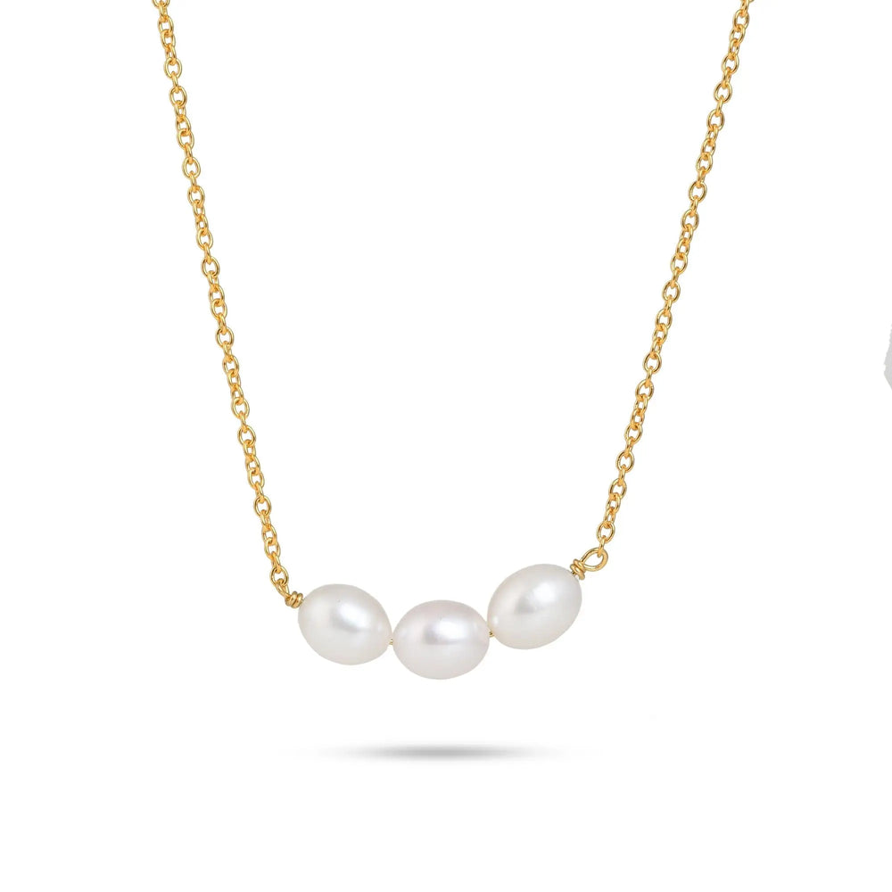 Natural White Pearl Trio Necklace| 925 Silver| Gold Plated - From Purl Purl